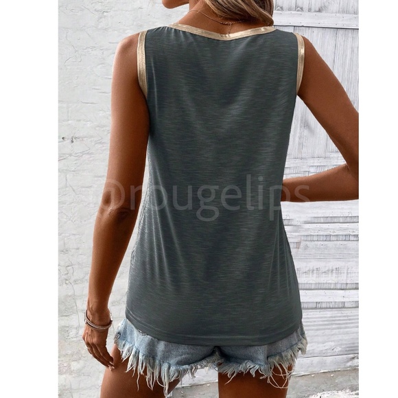 Grey Tank Top Gold Piping Trim - Picture 2 of 8